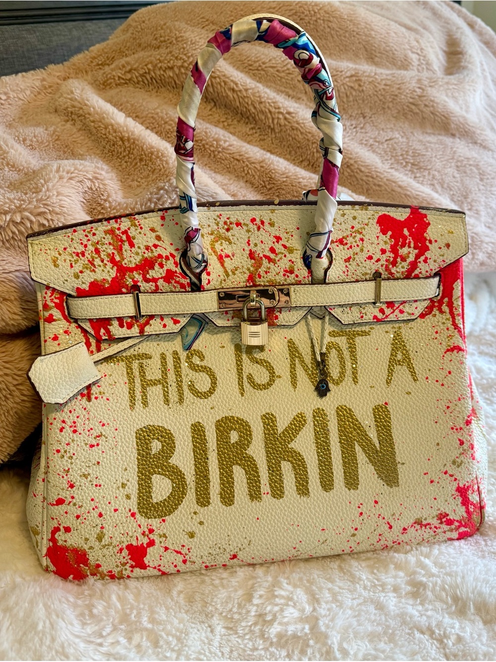 Anca Barbu Hand Painted Genuine leather not a birkin bag -  by Miami artist